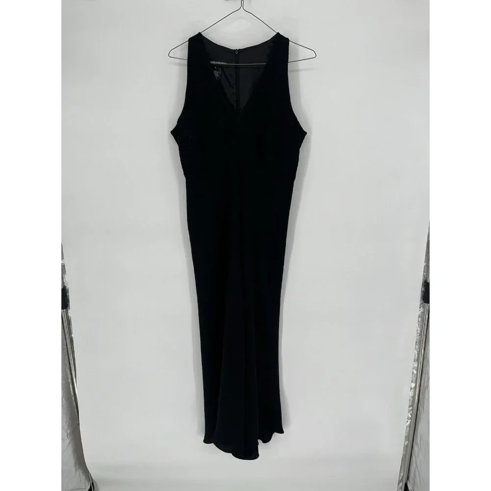 Jones New York Women's Sheath Dress Black Sleeveless V-Neck Embroidery Size 6